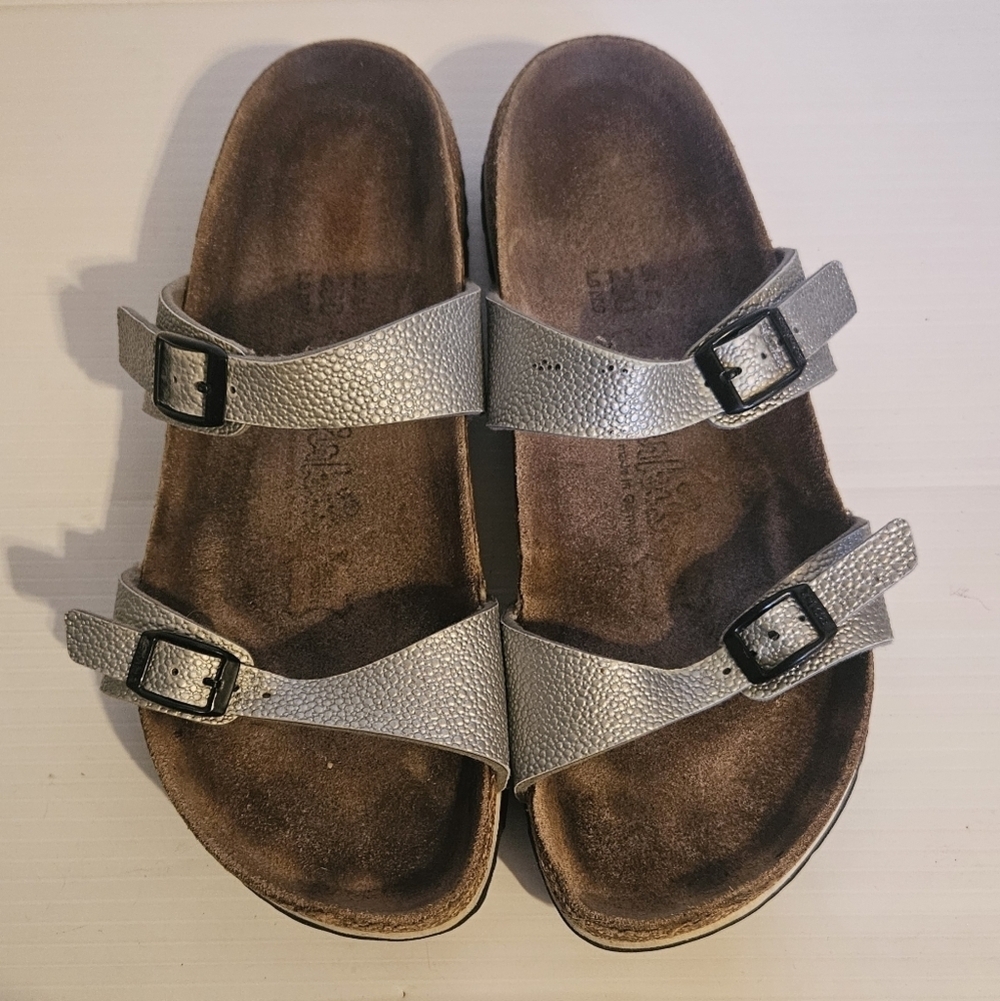 Birkenstock Silver Tahiti Soft Double Strap Sandal Size 8 - Picture 1 of 6